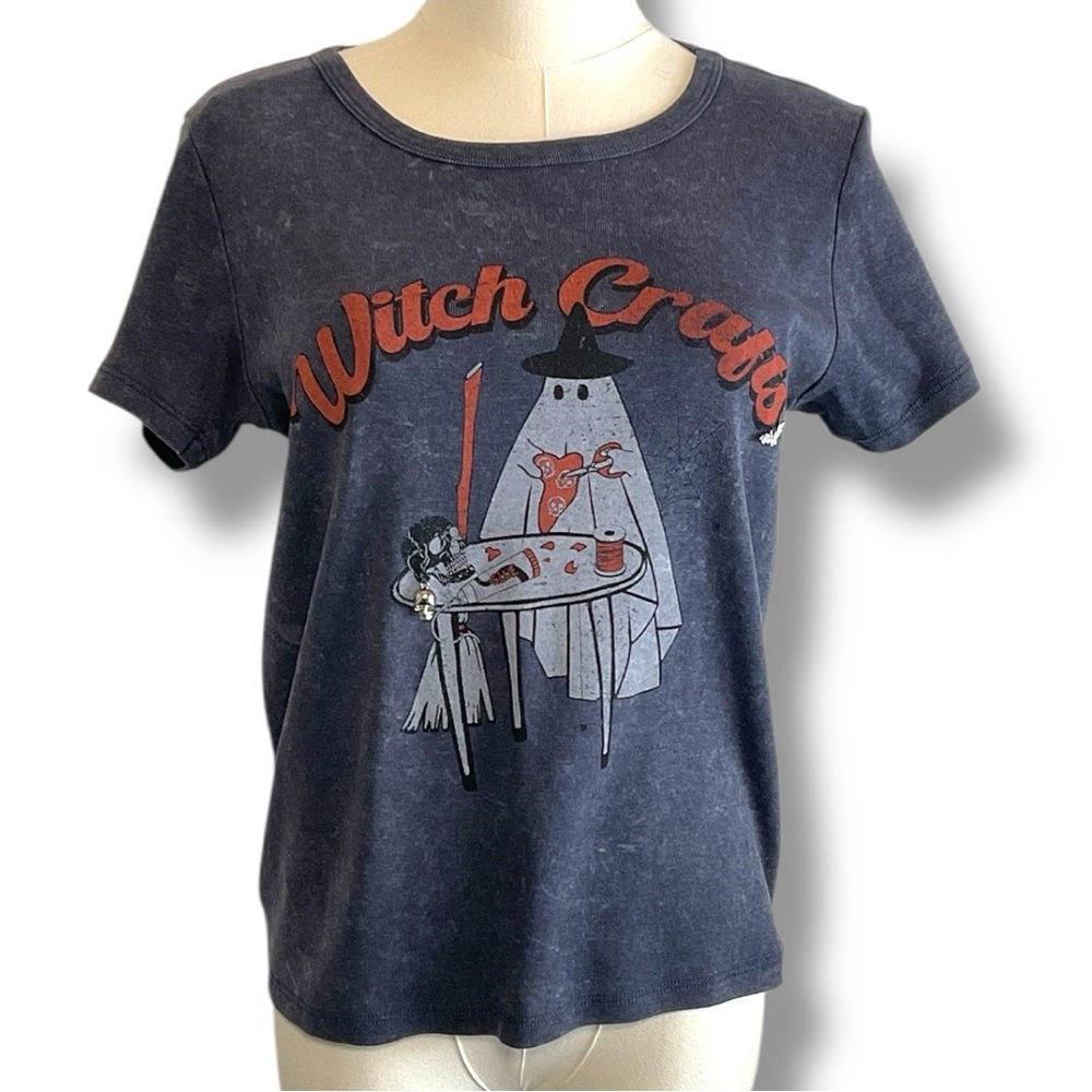 Witch Crafts Graphic Tee Grey Baby T Shirt Ghost Youth XL Womens Size Medium